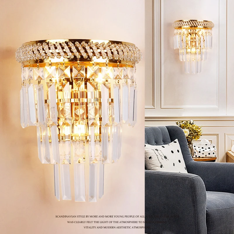 

European luxury crystal wall lamp Creative 3 heads E14 wall Light for living room TV background aisle corridor home decoration