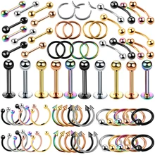10 шт./лот, стальные кольца для носа, губ, бровей, языка, ушей, подковообразные кольца, смешанные цвета, кольца из бисера, пирсинг для носа, ювелирные изделия