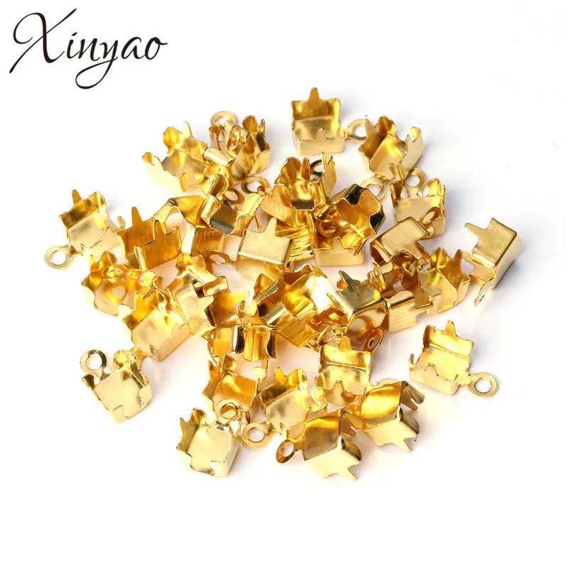 

100pcs Copper Gold Color Inner Size 6mm Cord Crimp End Caps Necklace End Fastener Clasps Connectors For Jewelry Making F5214
