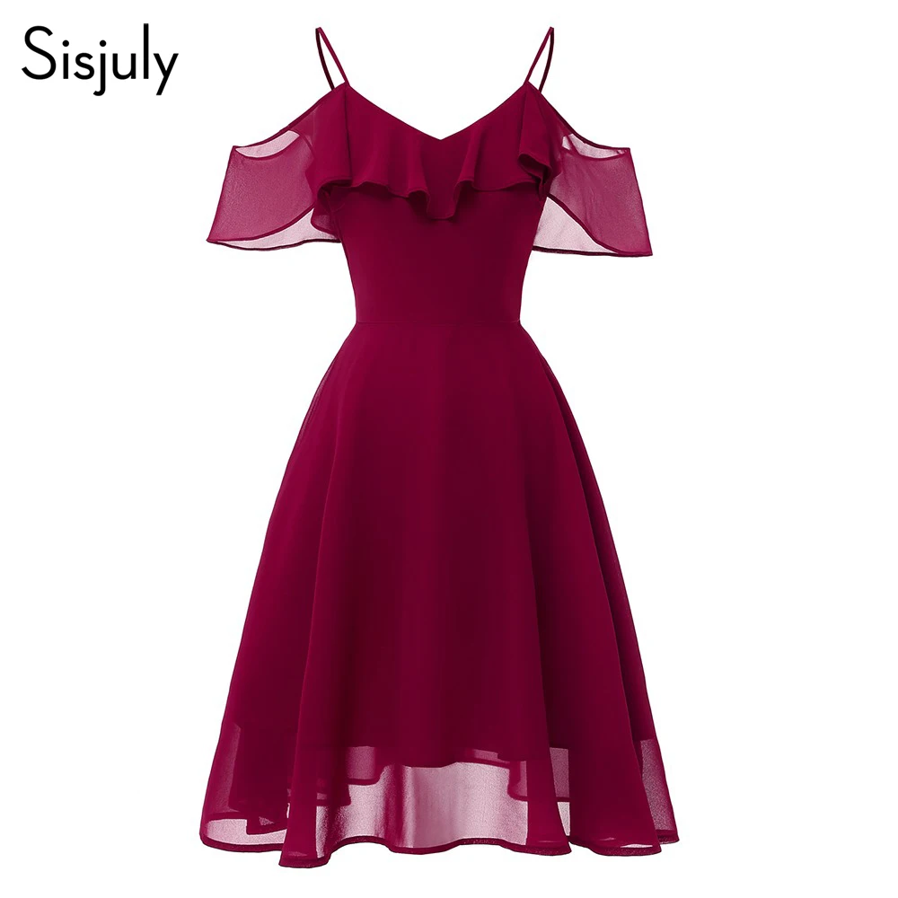

Sisjuly Chiffon Vintage Women Dresses A Line Burgundy Office Lady Pullover Plain Falbala Girls Elegant Pink Short Party Dress