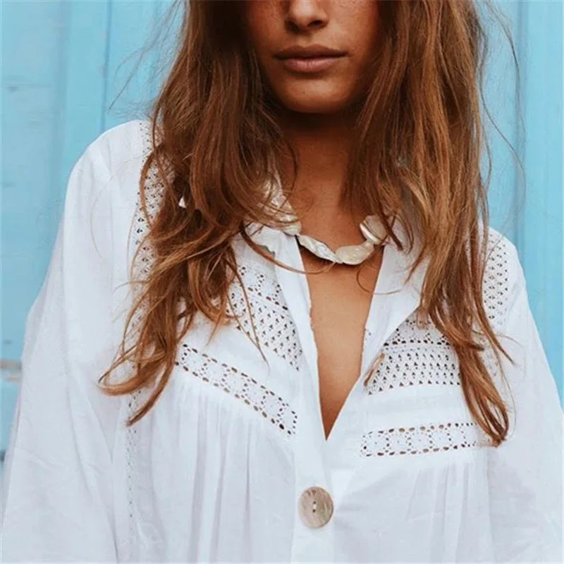 Tunic Cover-ups White Cotton Tunic Beach Mini Dress Summer Women Beachwear Sexy V-Neck Button Front Swimsuit Cover Up Tunic Cover-ups White Cotton Tunic Beach Mini Dress Summer Women Beachwear Sexy V-Neck Button Front Swimsuit Cover Up