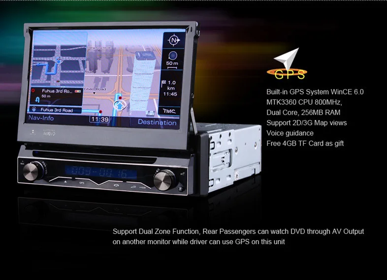 Perfect Universal 7" 1Din auto retractable panel Car DVD GPS navi system with DVBT 3G WiFi TV DVR RDS AM FM SWC 4X50W DK7088 4