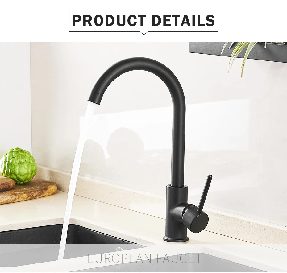 FLG Kitchen Faucet Black Brass 360 RotateMixer Faucet for Kitchen Single Handle Hot and Cold Kitchen Sink Faucets Mixer Tap 975