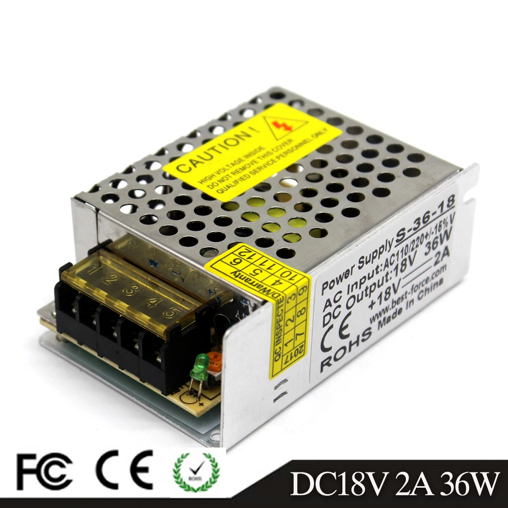 

New Arrival Regulated DC18V 2A 36W Power Supply Switching Driver 110v 220V AC DC 18V SMPS For LED Light Strip display Screen CNC
