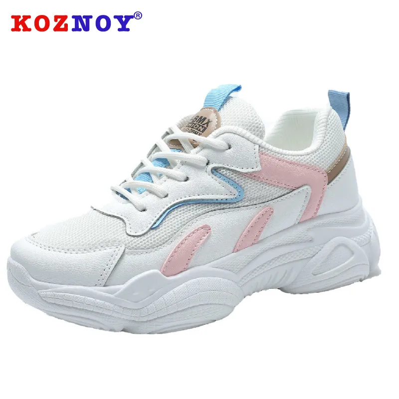 

Koznoy Sneakers Women Spring Thick Bottom Dropshipping Breathable Muffin Bottom Round Toe Fashion Cross Tied Leisure Women Shoes