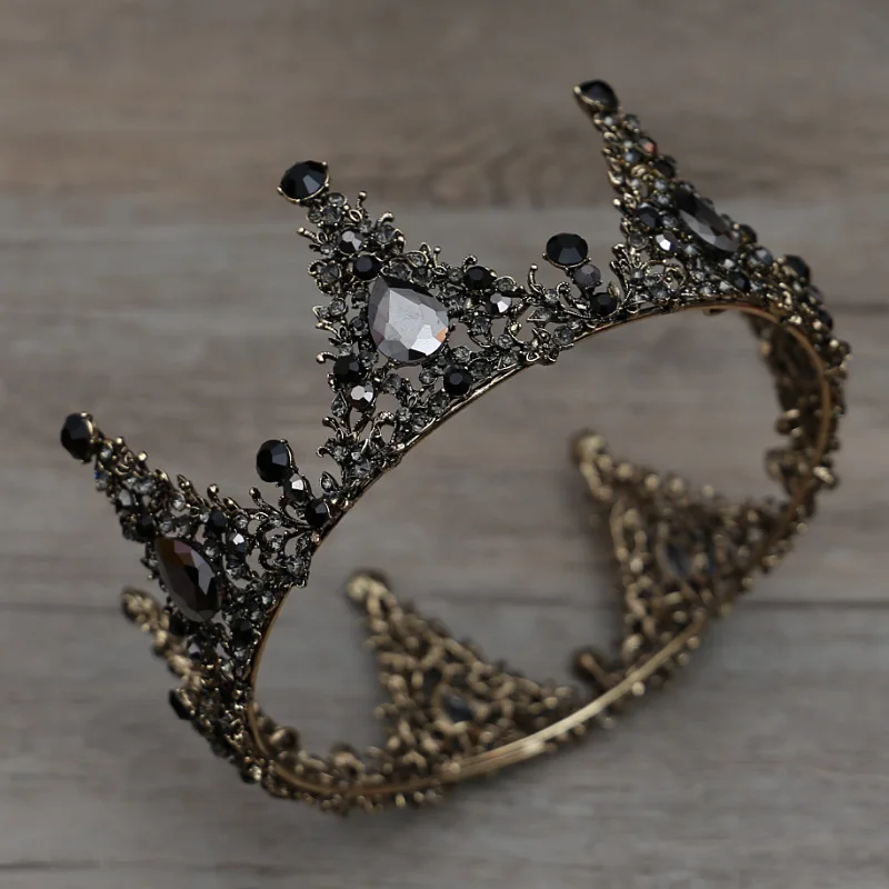 Полный Круглый Круг тиара барокко черный кристалл Корона Черная Корона украшения для волос аксессуары для детей свадебный головной убор
