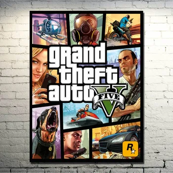 Grand Theft-Póster de tela con estampado de seda para sala de estar, póster de tela GTA 5, para vídeo de Auto V, 13x18, 32x43 pulgadas, 007