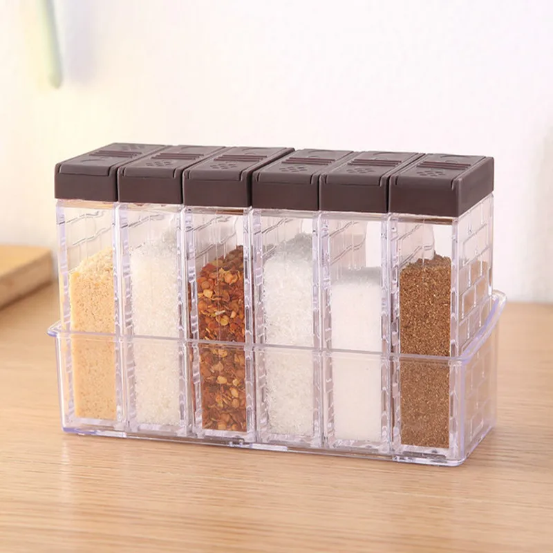 

6Pcs/Set Kitchen Spice Jar Seasoning Box Kitchen Spice Storage Bottle Transparent Salt And Pepper Cumin Powder Box Tool mx306142