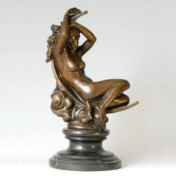 

ATLIE BRONZES Antiques Bronze Statue nude woman dream of the moon sculpture brass copper figurine home decoration