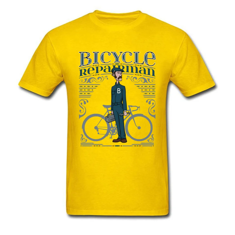 Bicycle Repairman T Shirts Custom Short Sleeve Cheap O-Neck 100% Cotton Tops Shirts Casual T Shirts for Men Mother Day Bicycle Repairman yellow