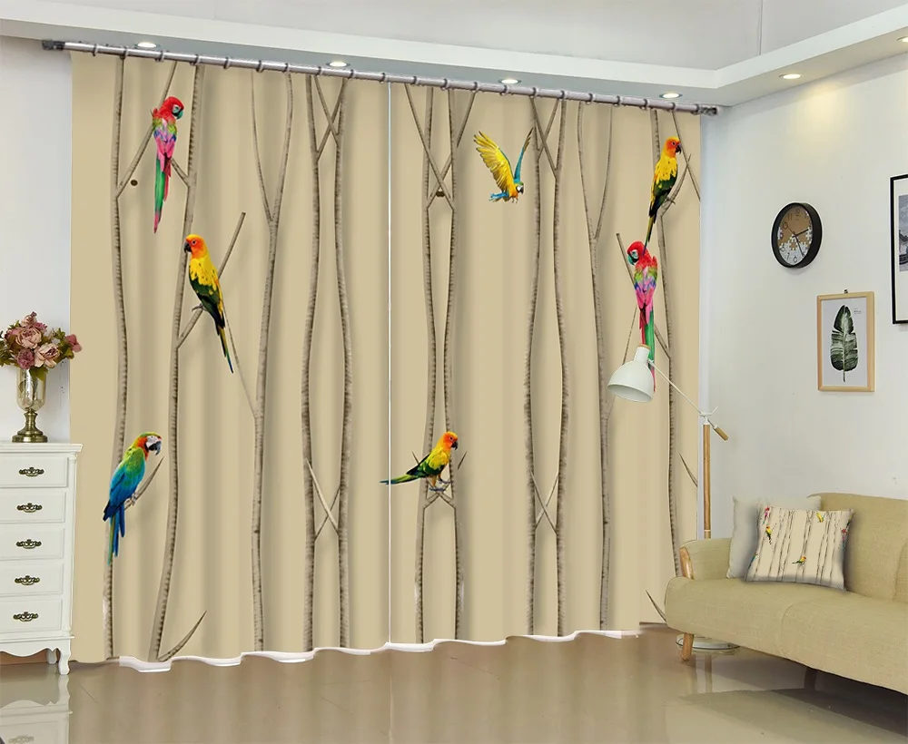 

Chinese Style Parrot Picture 3D Curtains Sunshade Window Curtains Custom-made Size for Living Room