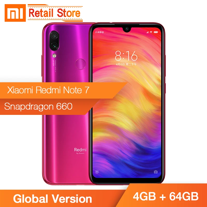 

In Stocks! Global ROM Xiaomi Redmi Note 7 4GB + 64GB Mobile Phone Snapdragon 660 Octa Core 48MP+13MP 6.3" Full Screen Smartphone