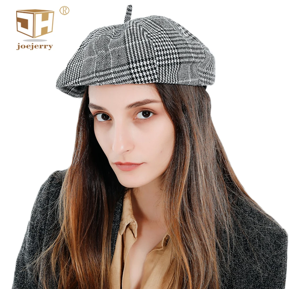 

joejerry Vintage Beret Plaid British Cap Beret Female Winter Women Artist Hat For Spring Autumn
