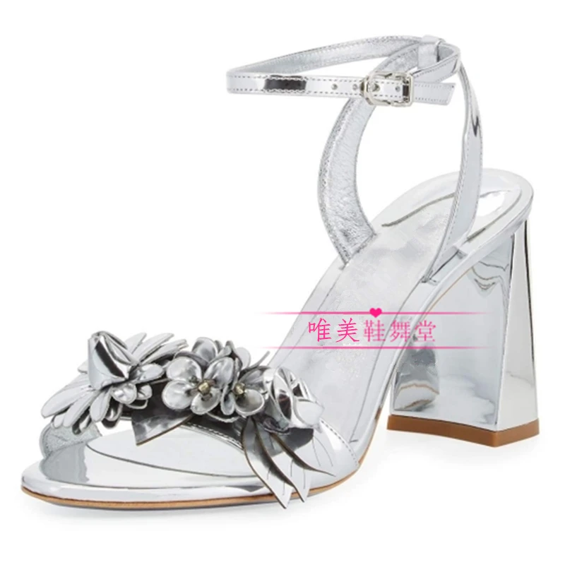 b Auténtico Diseñador Zapatos Chunky Sandalias Verano Mujeres Marca Pista Abierta Toe A Flor Mujer Cuero Tacones Hebilla Altos 2017 pxUO5qw