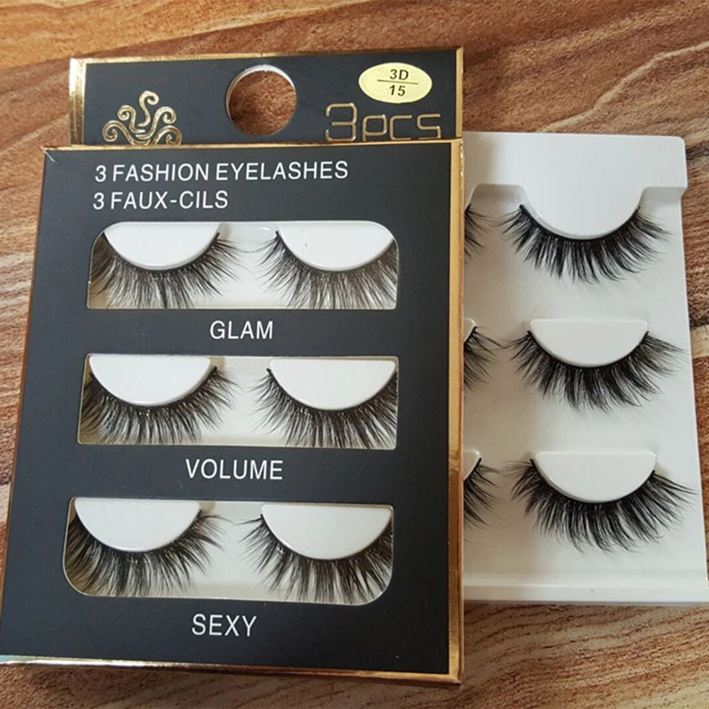 

3 Pair Natural Looking Thick Cross False Eyelashes Makeup Beauty Fake Eye Lashes