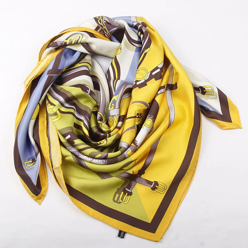 

110x110 orange horse belt silk scarf luxury brand 2020 16 momme silk twill head wrap ladies beach shawl blanket free shipping