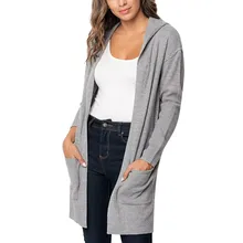 Женский осенний кардиган средней длины, женская верхняя одежда, женский свободный однотонный дизайнерский свитер с карманами