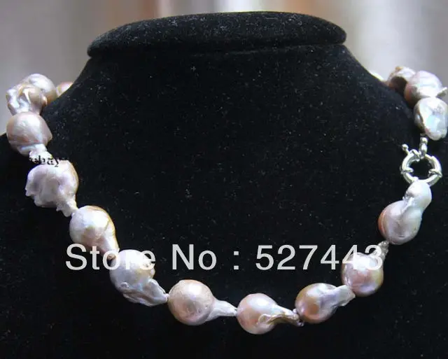 

Wholesale free shipping >> Elegant Fashion 12-16mm South Baroque Lavender Akoya Pearl Necklace 18