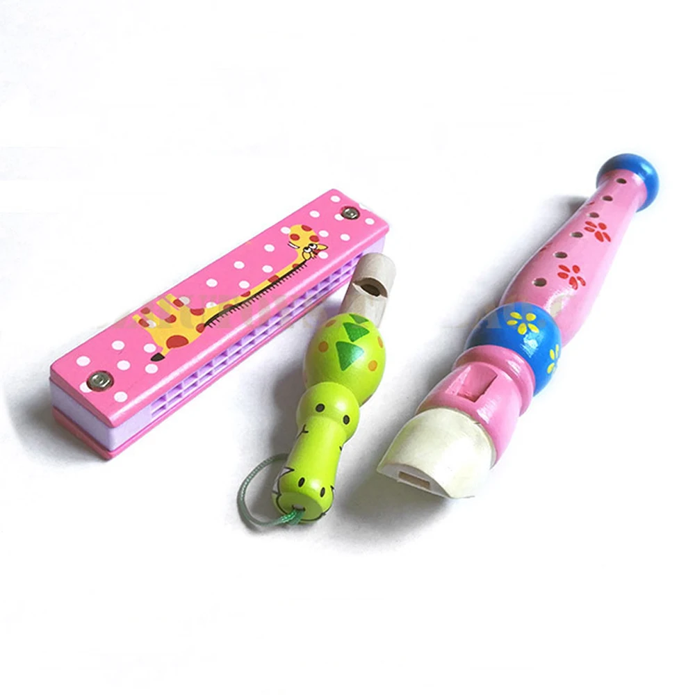 

3pcs Wooden Toy Whistle Harmonica Children Preschool Early Education Instruments Set Kit