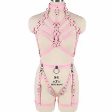 Розовый кожаный бюстгальтер для тела для женщин панк готический полный клетка ремень регулировки размера плюс фестивальный рейв наборы костюмов