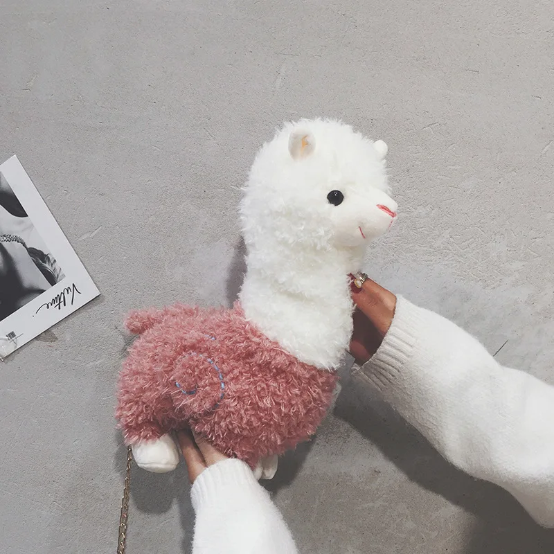 

Lovely Ins New Cartoon Plush Doll Bags Children Student Shoulder bags Girls Casual Backpask gld2 Alpaca Sheep Chain Bag