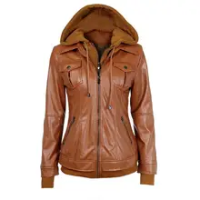 Новая мода, женская кожаная куртка на молнии с заклепками, тонкая куртка с длинным рукавом и капюшоном, мотоциклетная куртка, Женская однотонная верхняя одежда из искусственной кожи