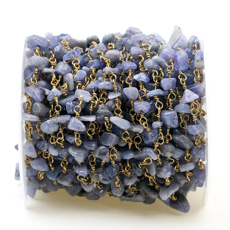 

HanKun Kyanite Nugget Chip Beads Rosary Chain With Brass wire wrapped Rosary