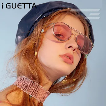 

iGUETTA 2019 Luxury Oval Sunglasses Women Brand Designer Metal Glasses Frame Colorful Marine Gradient Lens Fashionable IYJB181