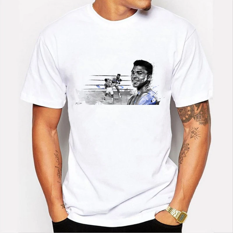 

Hand-painted men's T-shirt New Mens MUHAMMAD ALI T Shirts Men Fitness Casual clothing MMA Short Sleeve Tshirt 80-11#