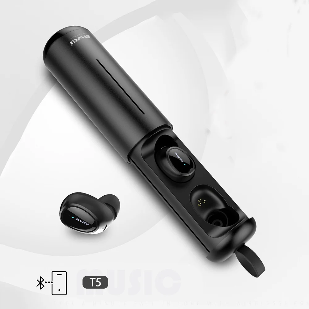 AWEI T5 TWS Bluetooth 5,0 наушники, стерео гарнитура, Спортивная беспроводная гарнитура с шумоподавлением для телефонов и музыки