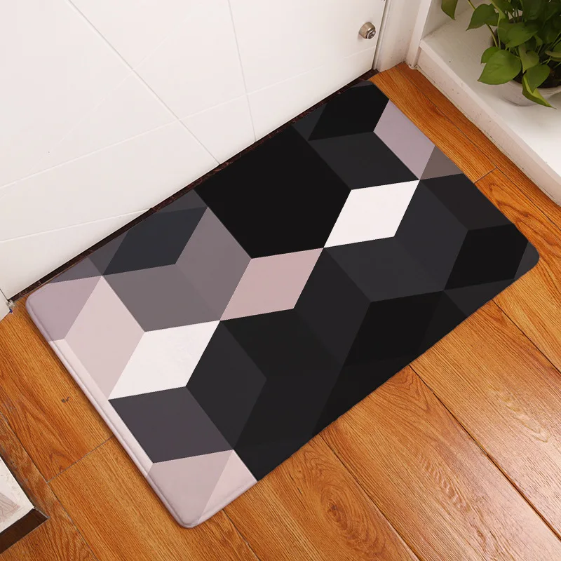 Bath Rug Geometric Plaid Decorative Flannel Doormat Bathroom Anti slip