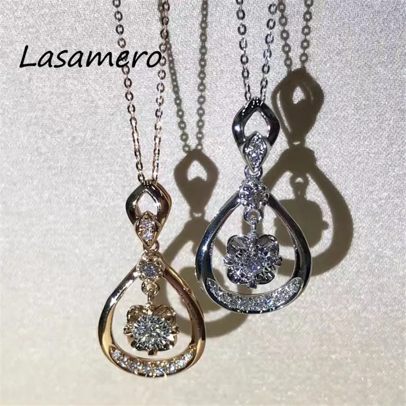 

LASAMERO Halo 0.0247 CTW Round Cut Center Diamond Pave Set 18k Gold Natural Diamond Pendant Necklace