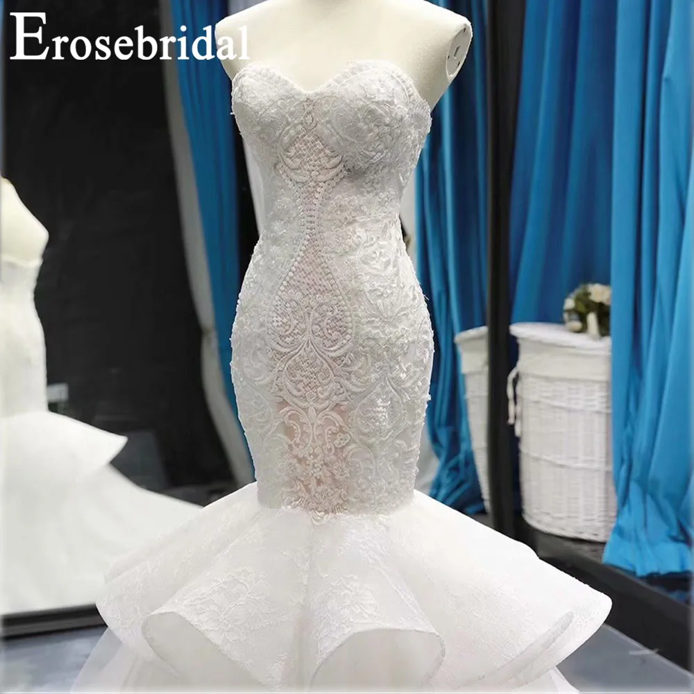 Erosebridal Новое поступление свадебное платье без Бретелек Кружевное свадебное платье со съемным шлейфом без рукавов платье невесты простое платье