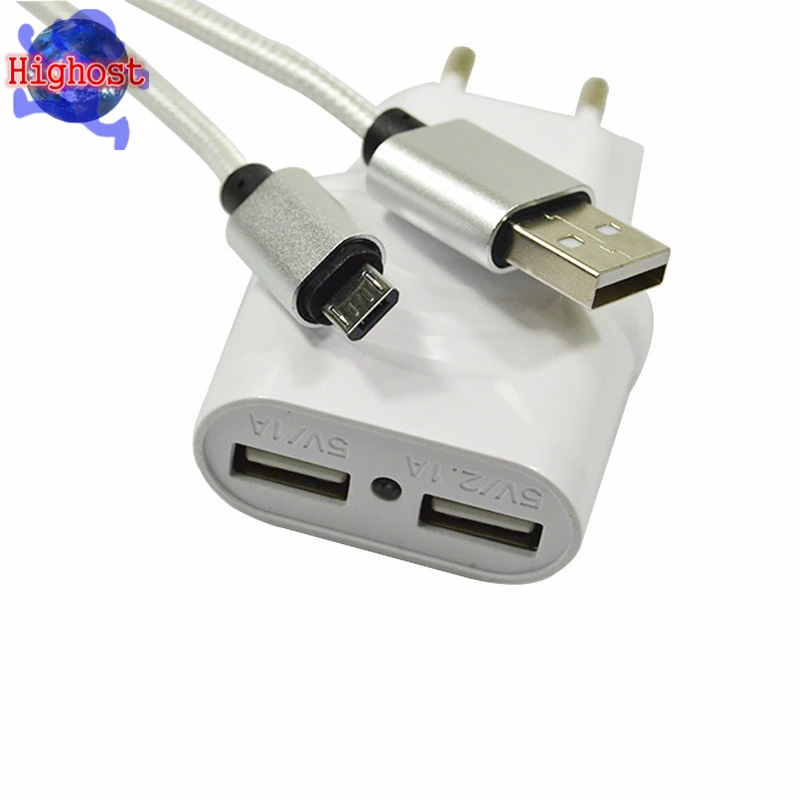 2.1A 2 Port EU Wall Charger + v8 USB Cable
