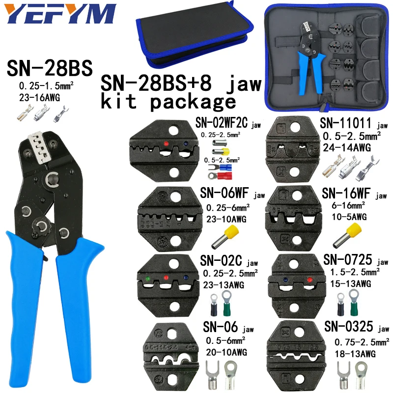 

Crimping pliers SN-28BS 8 jaw kit package for 2.8 4.8 6.3 VH2.54 3.96 2510/tube/insuated terminals electrical clamp tools
