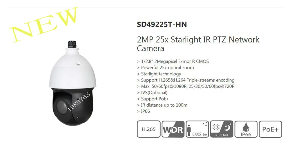 Free Shipping DAHUA 2MP 25x Starlight IR PTZ Network Camera IP High speed Dome Camera Without