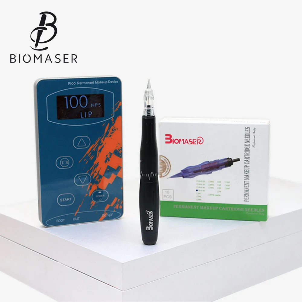 BIOMASER P100LW002BlackPermanent Makeup Ротационная Машина для татуажа бровей, профессиональная ручка для бровей, подводка для глаз, губ, тату, набор - Цвет: White box black pen