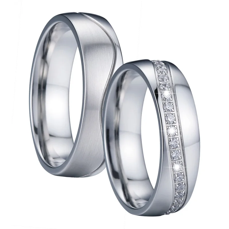 Cubic Zirconia Wedding Band Engagement Rings Never Fade Super Nice Men Silver Color Promise Couple Rings for women