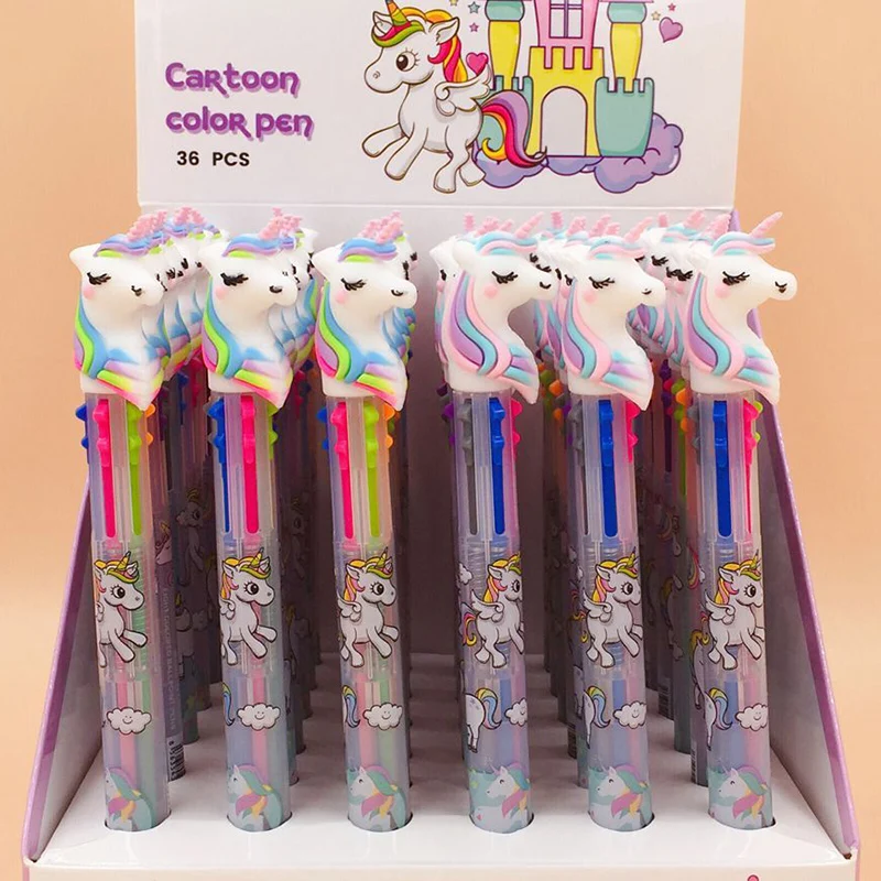 

2PCS Cartoon Unicorn 6 Color Ballpoint Pen Korean Kawaii Stationery Ball Pen School Office Supply Escolar Papelaria