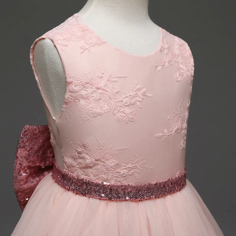 Платья с цветочным узором для девочек на свадьбу; розовые платья принцессы с блестками и аппликацией; детские белые платья с кружевным