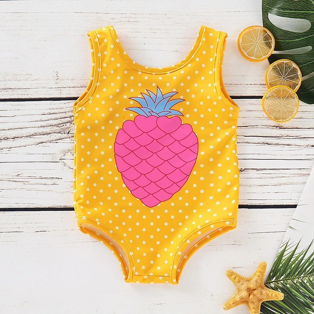 

2019 Pineapple Print Girls One Piece Swimsuit Children Strap Dot Swimwear Toddler Swim Suit Baby Kids Swimsuit Maillot De Bain