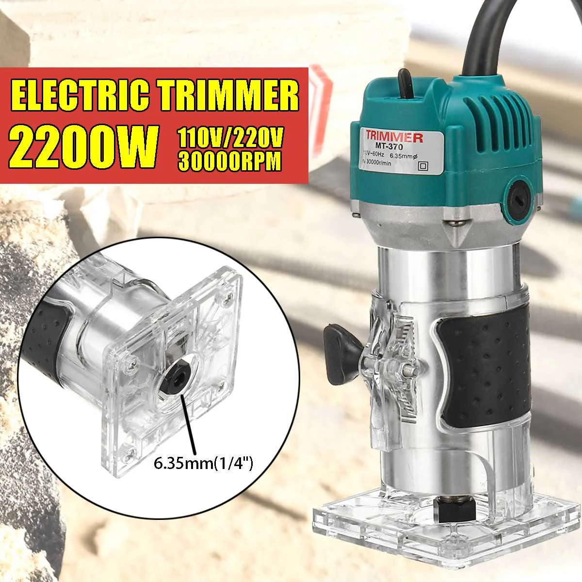 

2200W Woodworking Electric Hand Trimmer Laminate Palms Wood Router Set 1/4'' Carpentry Cutting Trimming Tool Carving Machine
