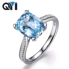 QYI Natural Sky Blue Topaz Women Silver Engagement Rings 5 Ct Big Cushion Cut Gemstone Rings 925 Sterling Silver Banquet Ring QYI Natural Sky Blue Topaz Women Silver Engagement Rings 5 Ct Big Cushion Cut Gemstone Rings 925 Sterling Silver Banquet Ring