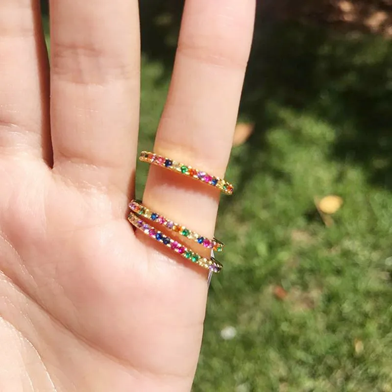 

High quality shinning delicate colorful rainbow cz Luxury gorgeous rings for women 2019 new fashion elegant wedding fine jewelry