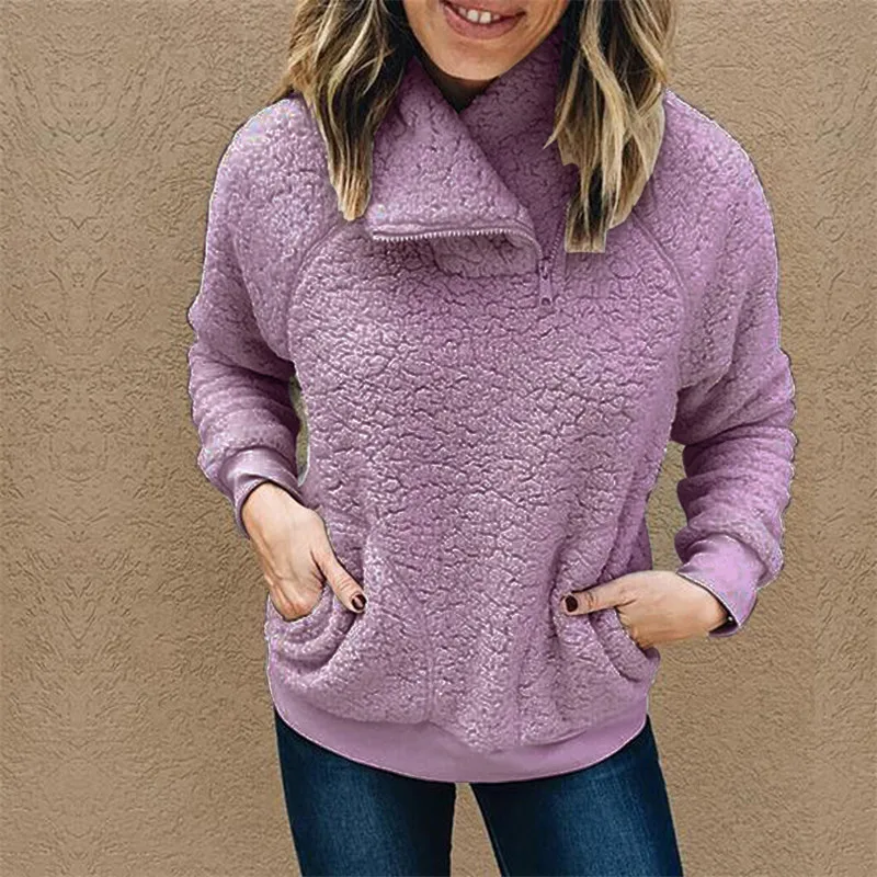 Sherpa Sweater Women Winter Turtleneck Pullovers Fluffy Fleece Zipper Collar Tops Female Winter Coat Street Sweaters Sherpa Sweater Women Winter Turtleneck Pullovers Fluffy Fleece Zipper Collar Tops Female Winter Coat Street Sweaters