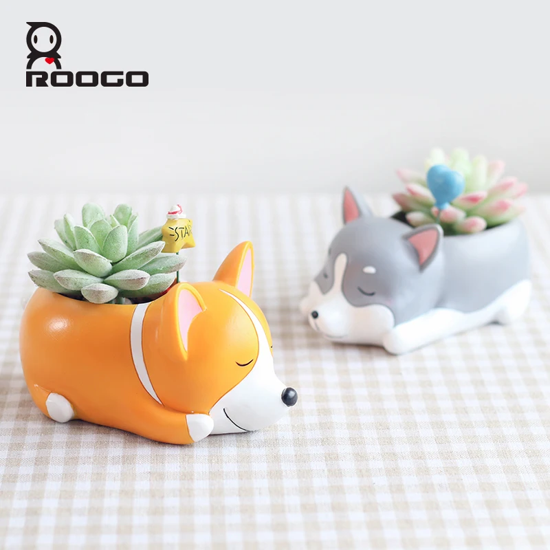 

Roogo 8 creative cartoon dogs flower vase resin succulent cute sleeping animal for back school students planter pot gift