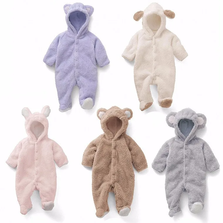 Детский комбинезон для новорожденных; коралловый флис; зимняя одежда для новорожденных; теплая одежда с длинными рукавами для маленьких девочек; комбинезон с животными; детские комбинезоны; комбинезон