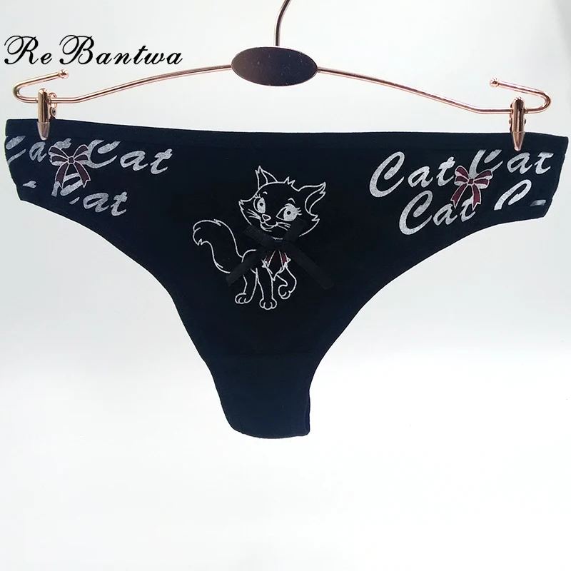 Rebantwa 5pcs Girl Cute Cat Printed Thongs Lovely Cartoon G String