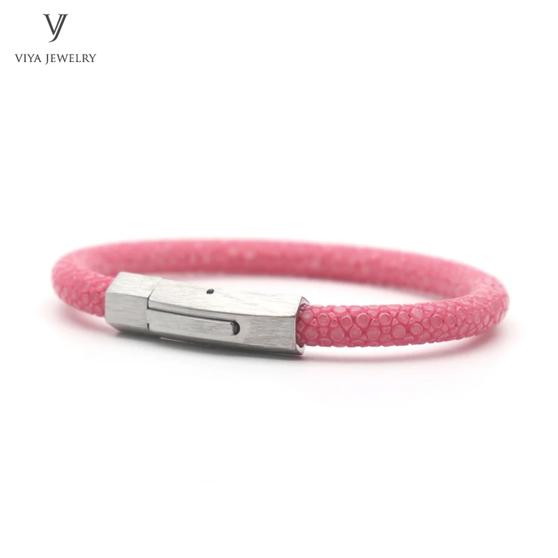 Fashion pink stingray leather cords bracelet for men simple  Spring clasp design stingray bracelet (5)