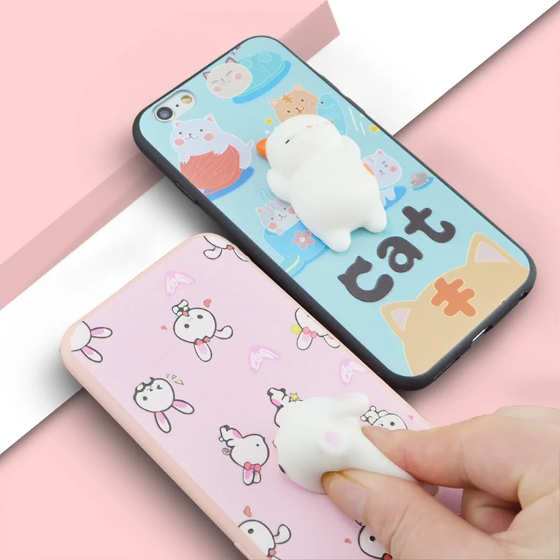 Jderv 3D Cat Squishy Phone Bag Case For iPhone 6 6S S 7 5 5S SE Silicone Cover Case Cute Soft ...